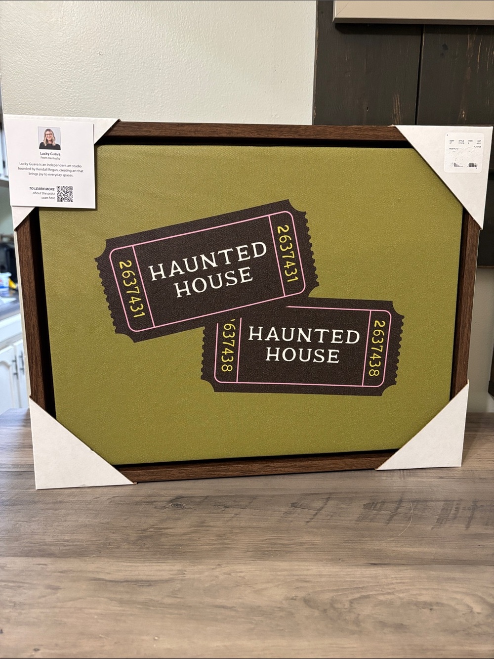 Nostalgic Haunted House Tickets Framed Canvas Faux Wood Halloween Wall Art  NEW